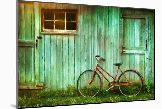 Digital Painting of Old Bicycle against Grungy Barn-Sandra Cunningham-Mounted Art Print