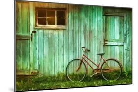 Digital Painting of Old Bicycle against Grungy Barn-Sandra Cunningham-Mounted Art Print