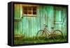 Digital Painting of Old Bicycle against Grungy Barn-Sandra Cunningham-Framed Stretched Canvas