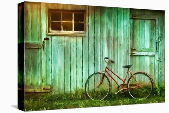 Digital Painting of Old Bicycle against Grungy Barn-Sandra Cunningham-Stretched Canvas