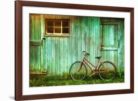 Digital Painting of Old Bicycle against Grungy Barn-Sandra Cunningham-Framed Art Print