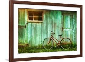 Digital Painting of Old Bicycle against Grungy Barn-Sandra Cunningham-Framed Art Print