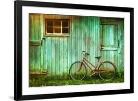 Digital Painting of Old Bicycle against Grungy Barn-Sandra Cunningham-Framed Art Print