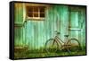 Digital Painting of Old Bicycle against Grungy Barn-Sandra Cunningham-Framed Stretched Canvas