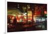 Digital Painting of People Walking in the Market at Night,Illustration-Tithi Luadthong-Framed Art Print