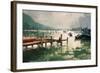 Digital Painting Showing Fishing Boats at Harbor,Illustration-Tithi Luadthong-Framed Art Print