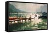 Digital Painting Showing Fishing Boats at Harbor,Illustration-Tithi Luadthong-Framed Stretched Canvas