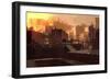 Digital Painting Showing Futuristic Sci-Fi City at Sunrise,Illustration-Tithi Luadthong-Framed Premium Giclee Print