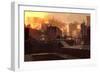 Digital Painting Showing Futuristic Sci-Fi City at Sunrise,Illustration-Tithi Luadthong-Framed Premium Giclee Print