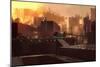 Digital Painting Showing Futuristic Sci-Fi City at Sunrise,Illustration-Tithi Luadthong-Mounted Premium Giclee Print