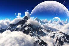 Celestial View of Snow Capped Mountains and an Alien Planet.-Digital Storm-Art Print