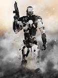 Robot Futuristic Police Armored Mech Weapon-Digital Storm-Mounted Art Print