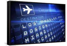 Digitally Generated Blue Departures Board for American Cities-Wavebreak Media Ltd-Framed Stretched Canvas