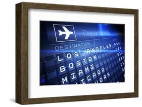 Digitally Generated Blue Departures Board for American Cities-Wavebreak Media Ltd-Framed Photographic Print