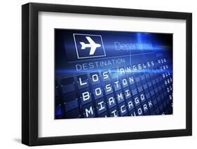 Digitally Generated Blue Departures Board for American Cities-Wavebreak Media Ltd-Framed Photographic Print