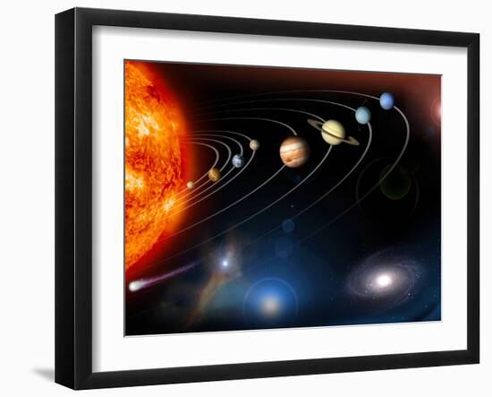 Digitally Generated Image of Our Solar System And Points Beyond-Stocktrek Images-Framed Photographic Print