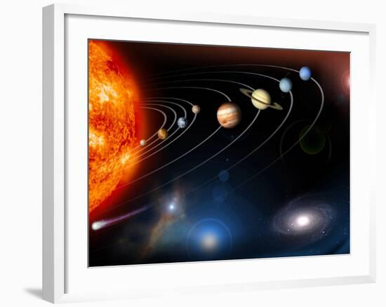 Digitally Generated Image of Our Solar System And Points Beyond-Stocktrek Images-Framed Photographic Print