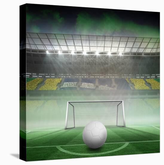 Digitally Generated White Leather Football against Vast Football Stadium for World Cup-Wavebreak Media Ltd-Stretched Canvas