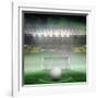 Digitally Generated White Leather Football against Vast Football Stadium for World Cup-Wavebreak Media Ltd-Framed Photographic Print