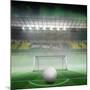 Digitally Generated White Leather Football against Vast Football Stadium for World Cup-Wavebreak Media Ltd-Mounted Photographic Print