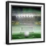 Digitally Generated White Leather Football against Vast Football Stadium for World Cup-Wavebreak Media Ltd-Framed Photographic Print