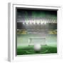 Digitally Generated White Leather Football against Vast Football Stadium for World Cup-Wavebreak Media Ltd-Framed Photographic Print