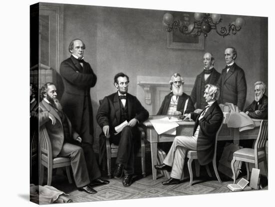 Digitally Restored Picture of President Lincoln Reading Emancipation Proclamation-Stocktrek Images-Stretched Canvas