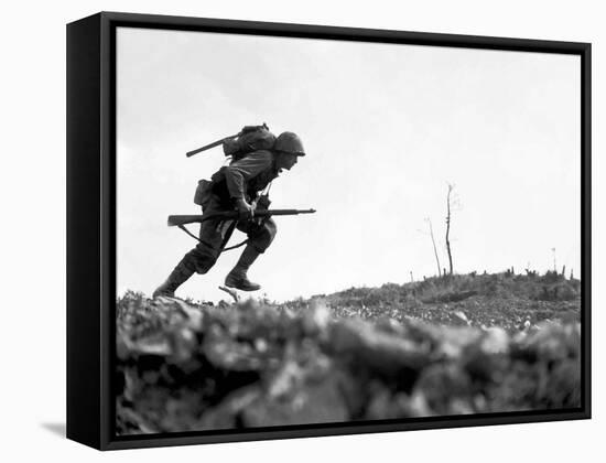 Digitally Restored Vector Photo of a Marine Making a Dash-Stocktrek Images-Framed Stretched Canvas