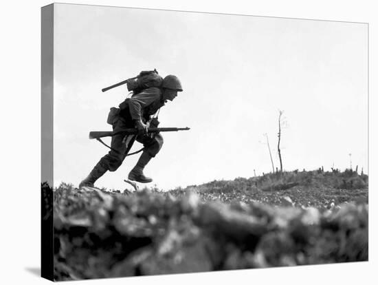 Digitally Restored Vector Photo of a Marine Making a Dash-Stocktrek Images-Stretched Canvas