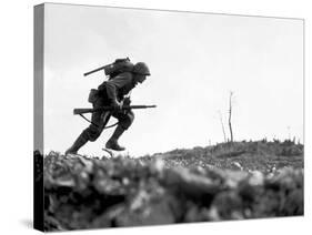 Digitally Restored Vector Photo of a Marine Making a Dash-Stocktrek Images-Stretched Canvas