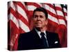 Digitally Restored Vector Photo of President Ronald Reagan in Front of American Flag-Stocktrek Images-Stretched Canvas