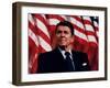 Digitally Restored Vector Photo of President Ronald Reagan in Front of American Flag-Stocktrek Images-Framed Premium Photographic Print
