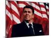 Digitally Restored Vector Photo of President Ronald Reagan in Front of American Flag-Stocktrek Images-Mounted Photographic Print