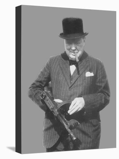 Digitally Restored Vector Photo of Sir Winston Churchill with a Tommy Gun-Stocktrek Images-Stretched Canvas