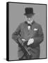 Digitally Restored Vector Photo of Sir Winston Churchill with a Tommy Gun-Stocktrek Images-Framed Stretched Canvas