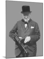 Digitally Restored Vector Photo of Sir Winston Churchill with a Tommy Gun-Stocktrek Images-Mounted Premium Photographic Print