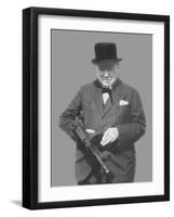 Digitally Restored Vector Photo of Sir Winston Churchill with a Tommy Gun-Stocktrek Images-Framed Photographic Print