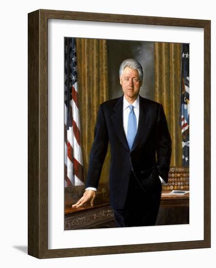 Digitally Restored White House Painting of President Bill Clinton-null-Framed Art Print