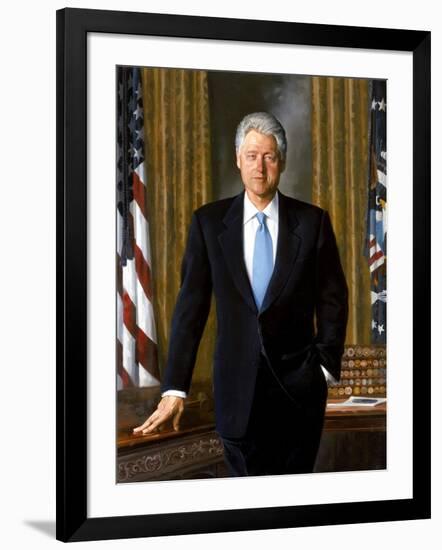 Digitally Restored White House Painting of President Bill Clinton-null-Framed Art Print