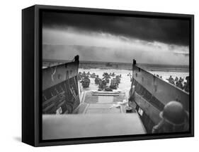 Digitally Restored World War II Photo of American Troops Approaching Omaha Beach-null-Framed Stretched Canvas