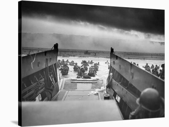 Digitally Restored World War II Photo of American Troops Approaching Omaha Beach-null-Stretched Canvas