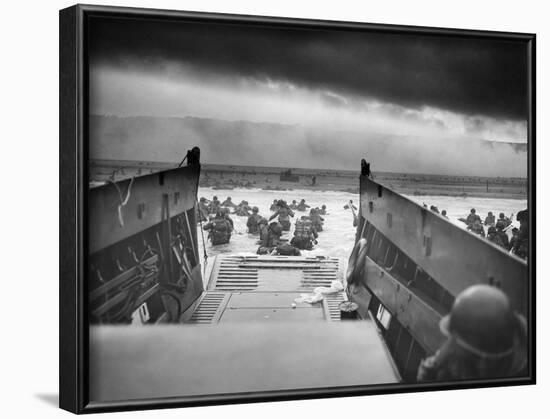 Digitally Restored World War II Photo of American Troops Approaching Omaha Beach-null-Framed Photographic Print