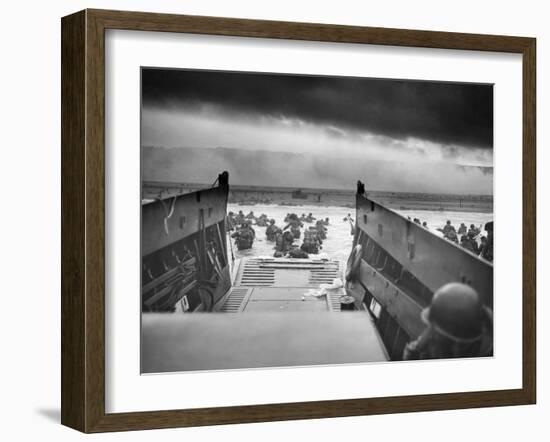 Digitally Restored World War II Photo of American Troops Approaching Omaha Beach-null-Framed Photographic Print