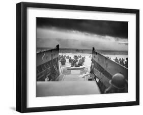 Digitally Restored World War II Photo of American Troops Approaching Omaha Beach-null-Framed Photographic Print