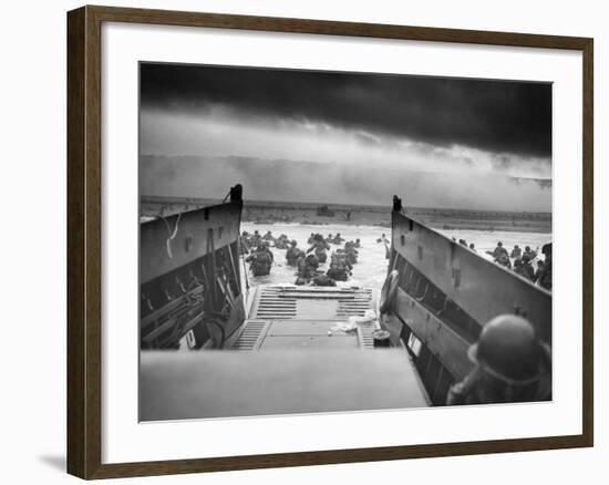 Digitally Restored World War II Photo of American Troops Approaching Omaha Beach-null-Framed Photographic Print