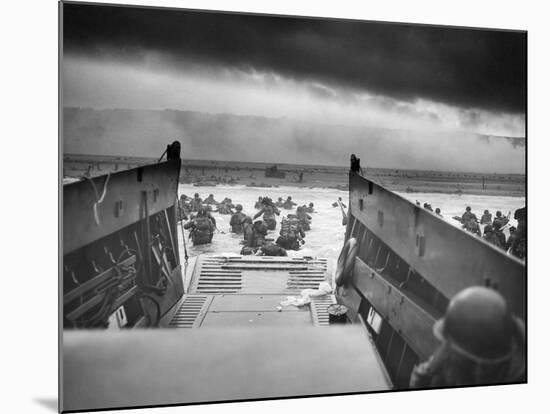 Digitally Restored World War II Photo of American Troops Approaching Omaha Beach-null-Mounted Photographic Print