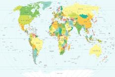 Colored World Map - Borders, Countries and Cities - Illustration-dikobraziy-Art Print