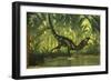 Dilong Dinosaur Running Through a Forest-Stocktrek Images-Framed Art Print