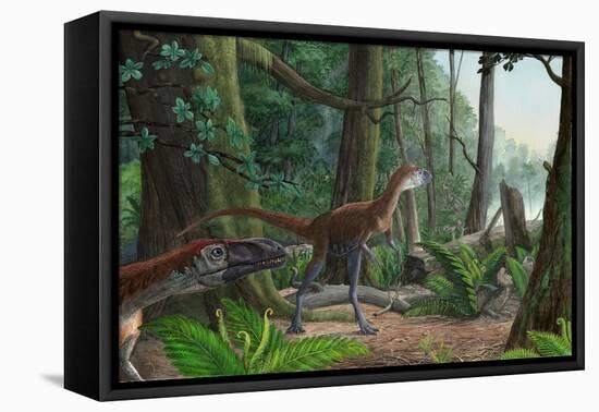 Dilong Paradoxus Strolling around the Woods in Search of Food-null-Framed Stretched Canvas