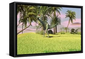 Dilophosaurus Hunting in a Field for its Next Meal-null-Framed Stretched Canvas